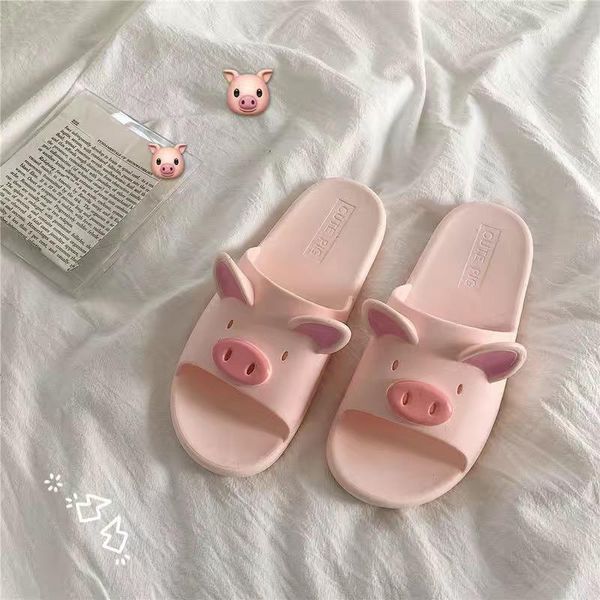 

slippers comemore ladies home women slides summer cute flat shoes lovely cartoon pig indoor non-slip bathroom flip flop 33, Black
