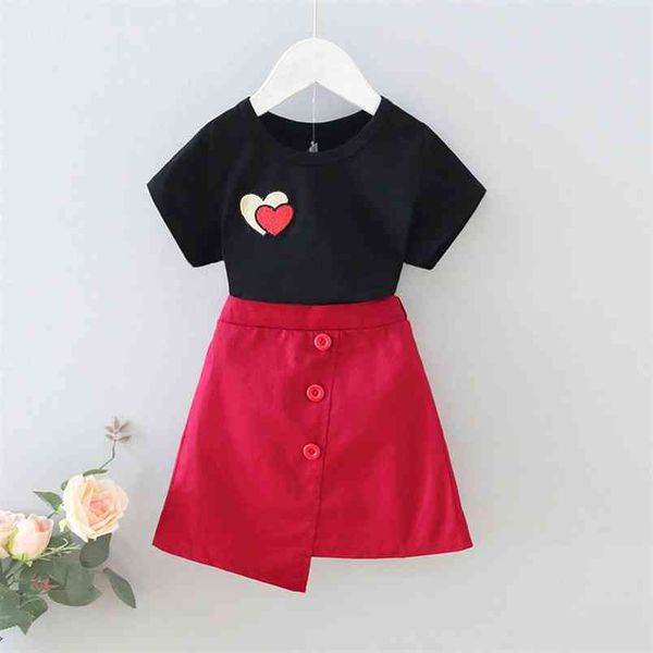 

summer suit kids clothing love printing skirt 2pcs baby girl clothes girls children's 210528, White