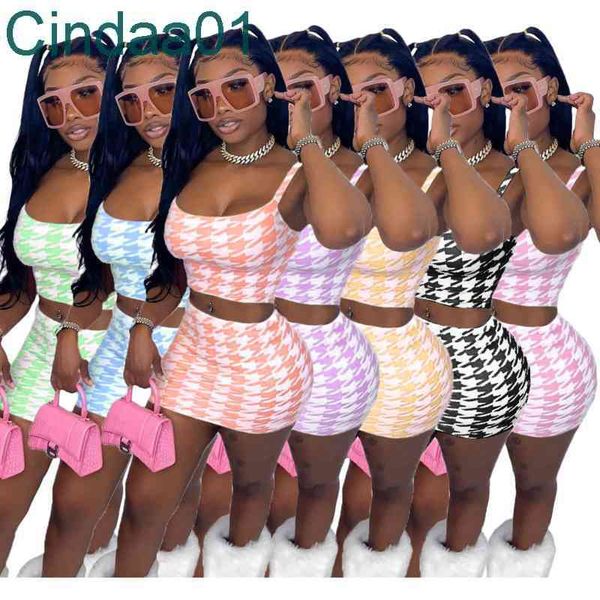 

casual women clothing tracksuits two piece dress set lattice outfits plaid solid color sling skirt suspenders suits, Gray