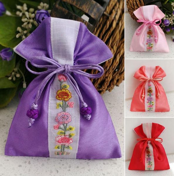 

south korea small cloth bundle jewelry pouch happy sugar cosmetic bag traditional embroidery pocket, Pink;blue