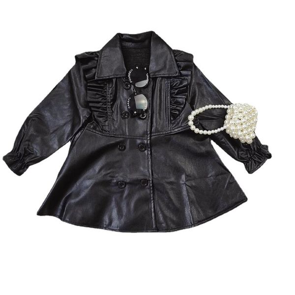 

tench coats cute girls full sleeve ruched single-breasted pu cool dress toddler kids outwear windbreaker children fashion coat 2-7y, Camo