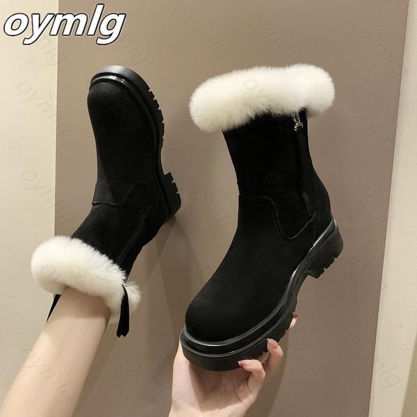 

boots winter round toe keep warm snow short plush non-slip ankle solid color women shoes zapatillas mujer 2021, Black
