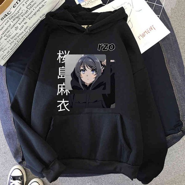 

sakurajima mai hoodi japane anime men hoodie street fashion brand mens sweatshirts comfortable hip hop men's korean cloth, Black