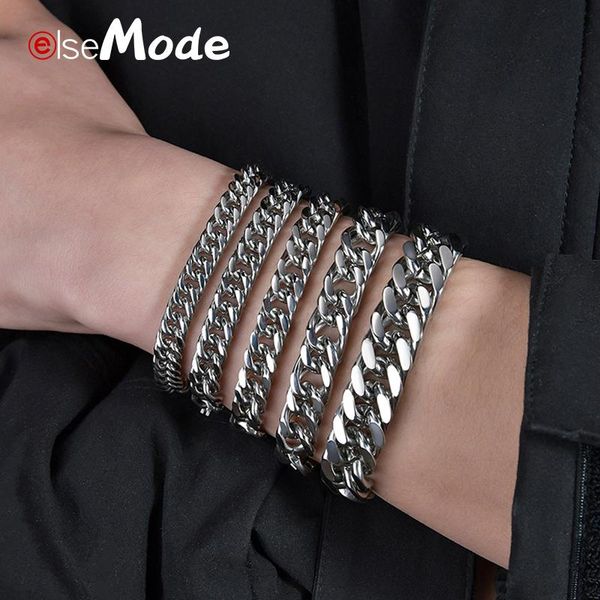 

hip hop stainless steel men jewelry silver color punk cuban link bracelets 5 sizes chain birthday gift drop link,, Black