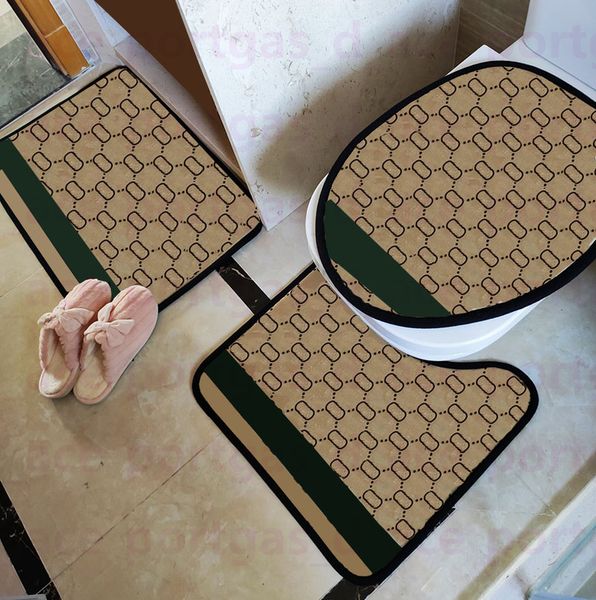

fashion toilet seat cover set vintage letter striped bathroom rugs overcoat toilets case floor mats 3pcs carpet sets