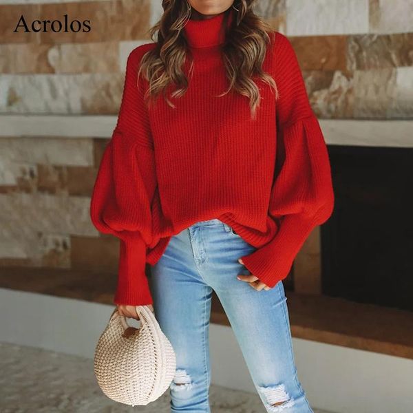 

women's sweaters turtleneck sweater women solid lantern sleeve knitted jumper autumn winter casual woman clothes pull femme knitwear pu, White;black