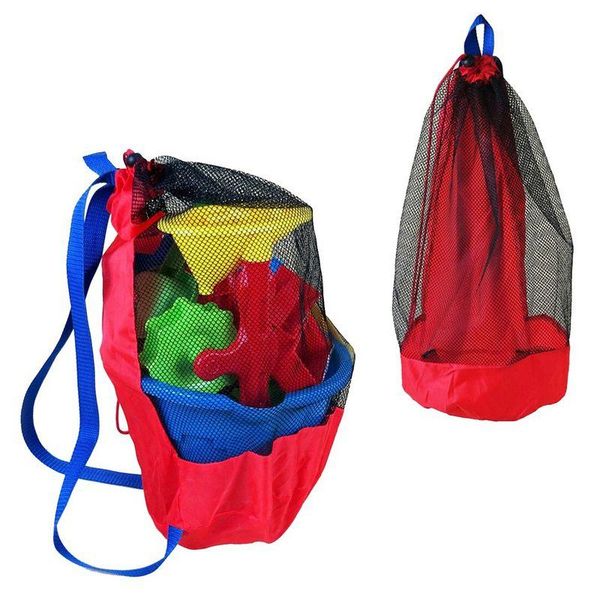 

storage bags kids beach toy organizer large capacity foldable mesh bag children outdoor backpack drawstring pouch portable red