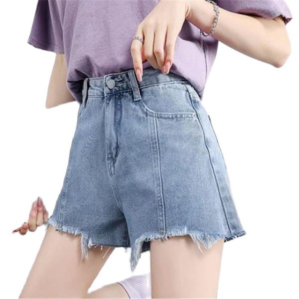 

women's shorts women summer denim solid crimping all-match high-waist wide-leg students korean-style casual streetwear chic slim simple, White;black