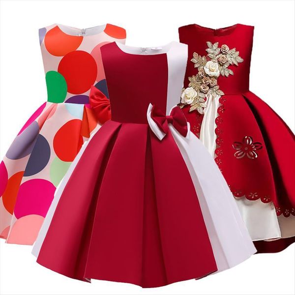 

fashion girl elegant tutu princess dress kids formal for girls costume party wedding 3 10 age, Red;yellow