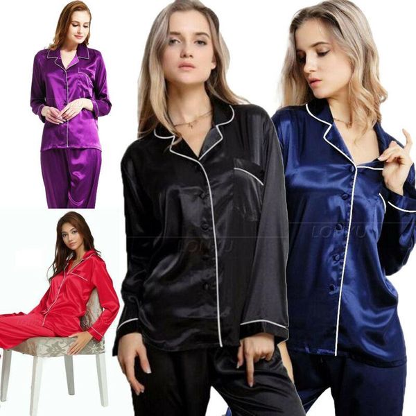 

gym clothing womens silk satin long pajamas set sleepwear sets plus size___for xmas gift, White;black