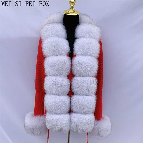 Kadın Örme Hırka Kazak Gerçek Kürk Yaka Fox Ceket Doğal S Yelek Q0827