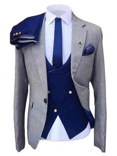 

men's suits & blazers fashion suit for man gray blazer navy blue vest and pants bride groom tuxedo costume size bwuy, White;black