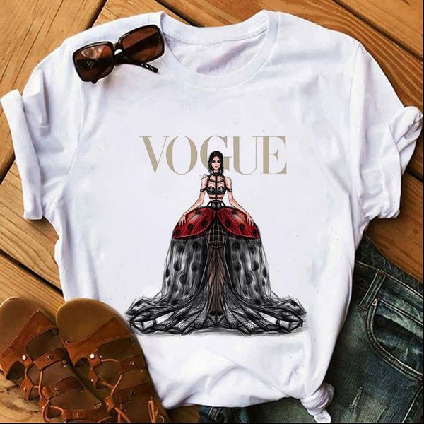 

vogue womens t shirt women tee korean style cartoon print funny female harajuku shirts clothing, White