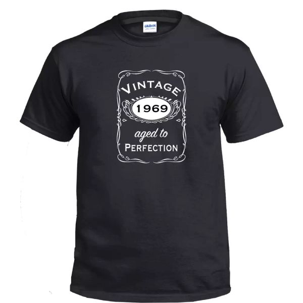 

Vintage Aged To Perfection 1969 60s Birthday Gift Whiskey Gift Cotton T-shirt, White;black