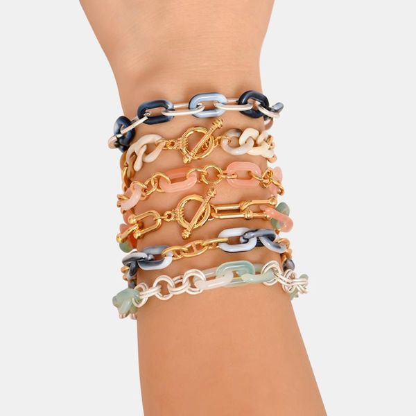 

link, chain unique design acrylic&metal bracelet for women vintage punk gold thick link charm bracelets femme hand jewelry gifts, Black