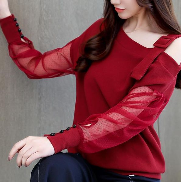 

women's blouses & shirts 2021 off shoulder red solid women blouse shirt clothing female autumn long sleeve fashion woman, White