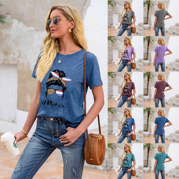 

summer t shirt independence day 2 design sense women's fashion printing round ne short sleeve, White