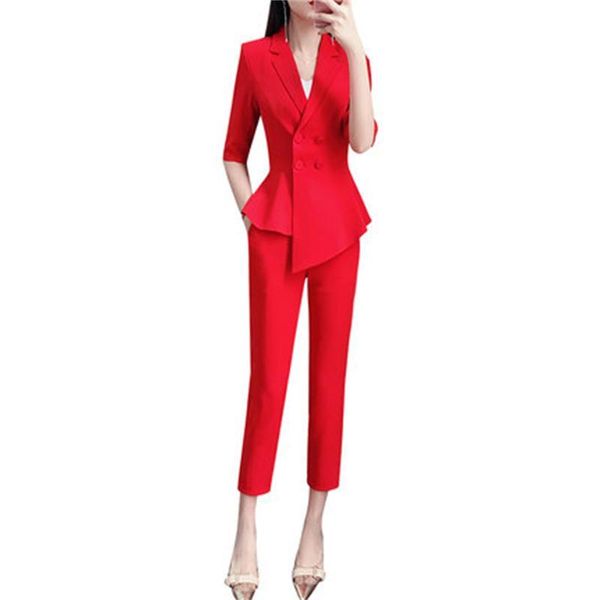 

fashion suit female summer early autumn high-end casual red irregular business small + pants two-piece women women's two piece, White