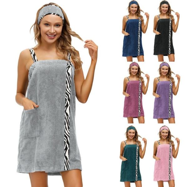 

women's sleepwear women bathing towels wide strap bathroom home textile absorbent shower towel robes bath with pocket zebra pattern dec, Black;red