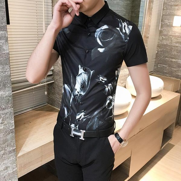 

rose shirt men men's casual shirts, White;black