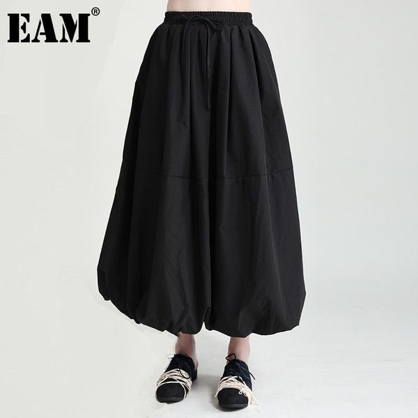 

skirts [eam] black casual pleated high elastic waist ball gown midi half-body skirt women fashion tide spring summer 2021 1dd8600
