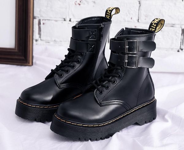 

women boots 2021 winter autumn high platform thick heels chunky for ankle flat shoes punk leather motorcycle boat, Black