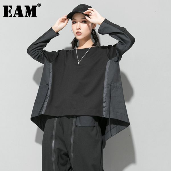 

[eam] loose fit black back long oversized sweatshirt round neck long sleeve women big size fashion spring autumn 1d687 21512