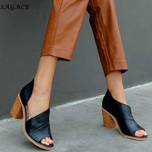 

women summer sandals coarse heel shoes woman fashion hollow fish mouth ladies casual pointed toe sandal 2021 #4z, Black
