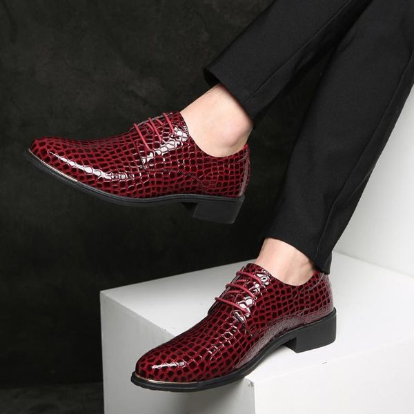 

dress shoes fashion men's crocodile pattern leather retro round toe business comfortable 2021#, Black