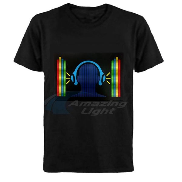 100% Algodão Party Light Up El Ban Pan T-shirt LED Som Activado Pan 210707