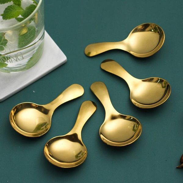 

spoons 1pc short handle dessert spoon stainless steel sugar salt spice condiment tea coffee scoop small kids kitchen tools