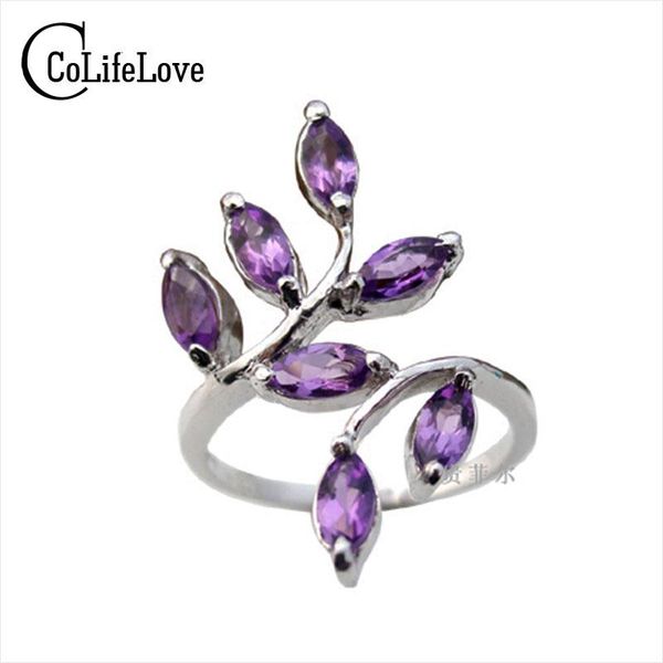 

cluster rings promotion 925 silver gemstone ring solid sterling with stamp natural garnet amethyst 7 pcs 2.5mm*5mm gems, Golden;silver
