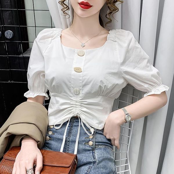 

women's blouses & shirts short-sleeved t-shirt 2021 fashion temperament small shirt women foreign style french square collar short summ, White