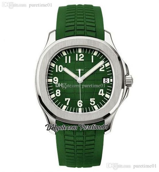

2022 5167a automatic mens watch steel case green textured dial stick number markers rubber strap 5 styles watches puretime01 e21-l12, Slivery;brown
