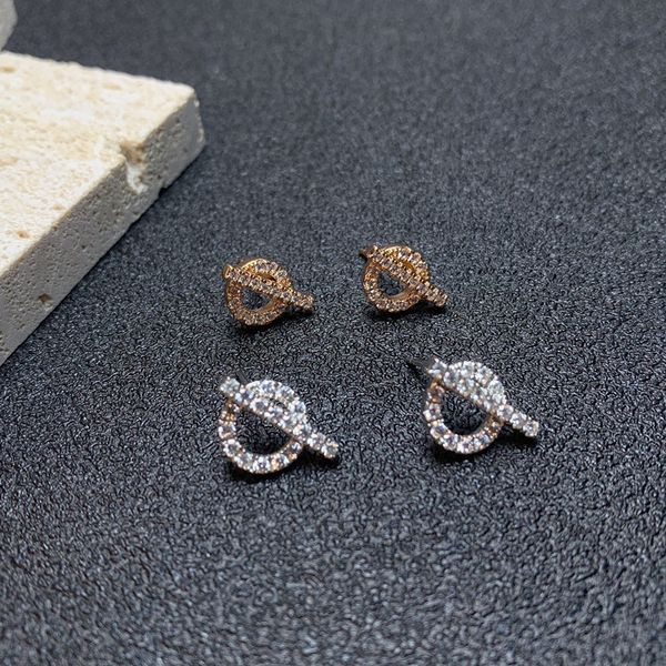 

design jewelry pig nose small fashion inlaid diamond slant rod earrings 925 sterling silver hollowed out rings simple and versatile for ejq7, Golden