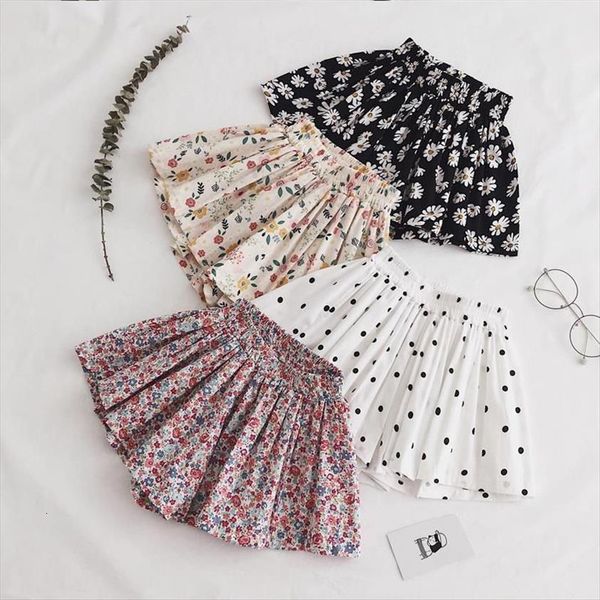 

2 7y girls flower shorts cute summer clothes cotton wide leg pants baby small floral culottes childrens clothing, Black