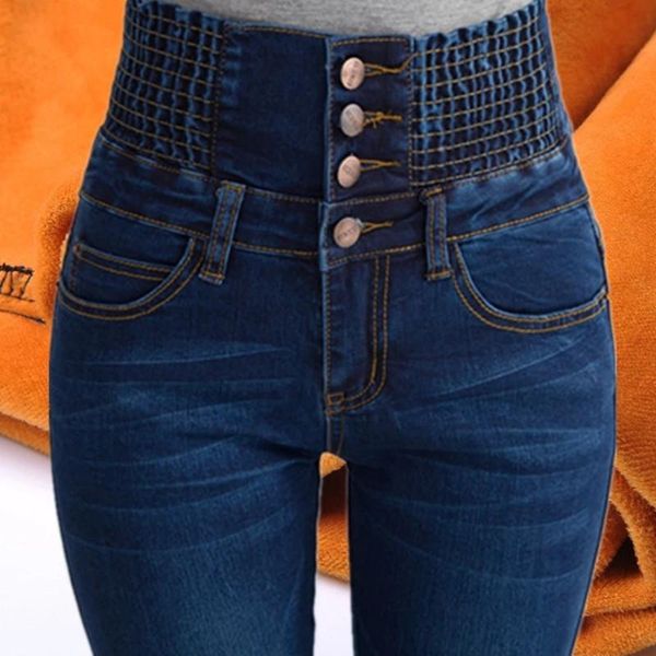 

women's jeans womens winter high waist skinny pants fleece /no velvet elastic jeggings casual plus size for women warm, Blue