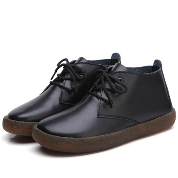 

boots 2021 women leather lace up basic ankle for footwear flats shoes ladies moccasins short size 35-43, Black