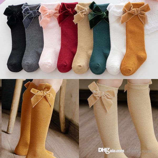 

ins baby girls fall socks fashion spanish style velvet big bow with long kids princess knee sockes infant full moon knit stockings d021, Pink;yellow