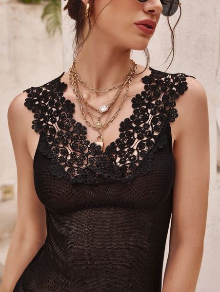 

contrast guipure lace cover up dress f9rd#, White;black