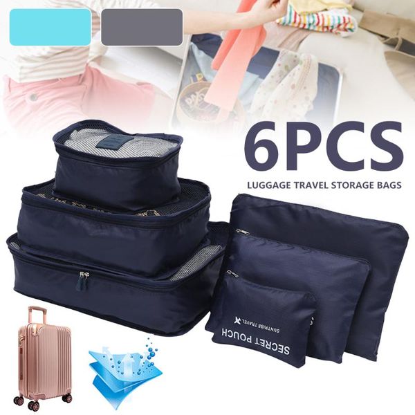 

6x10 pcs luggage travel storage bag set for clothes portable tidy organizer wardrobe suitcase pouch case shoes packing cube bags
