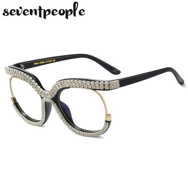 

sunglasses fashion anti blue light glasses women prescription eyewear 2021 rhinestone frame can be equipped with myopia lenses, White;black