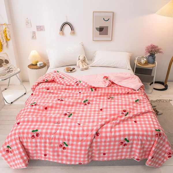 

pink cherries fruit printing air conditioned comforter duvet soft comfortable lightweight students adults bed summer quilt comforters & sets
