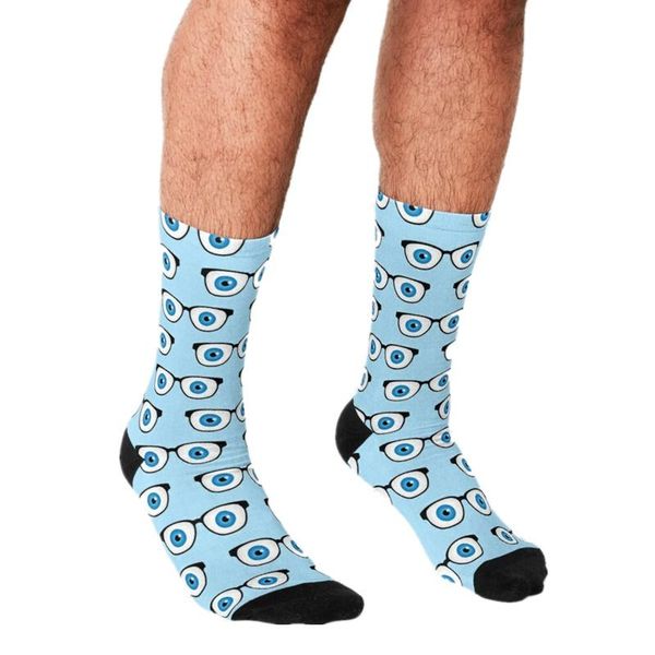 

men's socks funny harajuku eyeglasses with eyeballs printed hip hop men happy cute boys street style crazy for, Black