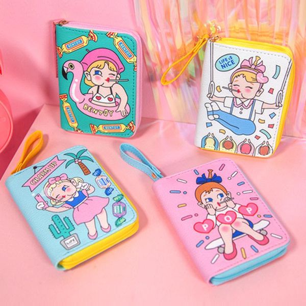 

purse lovely leather women wallets coin pocket girls zipper pu mini wallet with famale cartera, White