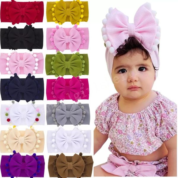 

baby girls headbands double layer big bow kids elastic bowknot hairbands headwear headdress children turban knot headwraps solid color, Slivery;white