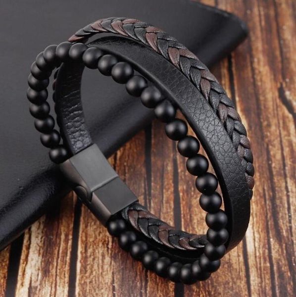 

beaded, strands fashion casual unique design leather woven bracelet men's daily party jewelry gift, Black