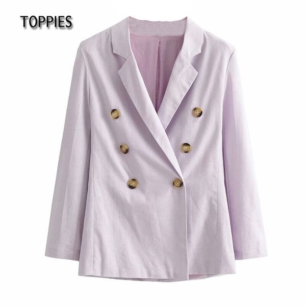 

summer cotton linen blazer women thin suit jacket double breasted ladies leisure violet 210421, White;black