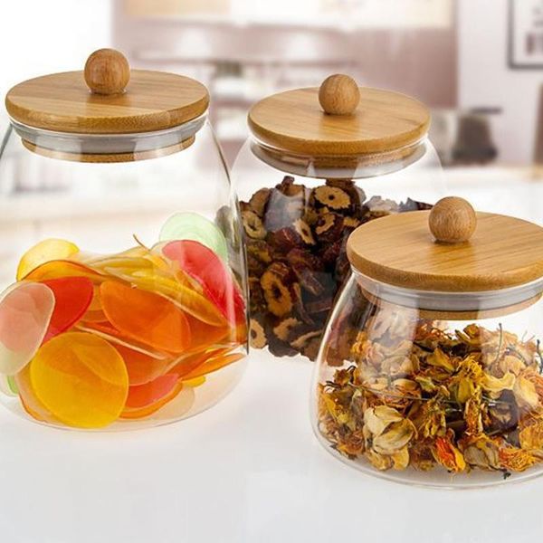 

storage bottles & jars 500/700/900ml high borosilicate lead-material glass with wooden lids grains candy seasoning tank