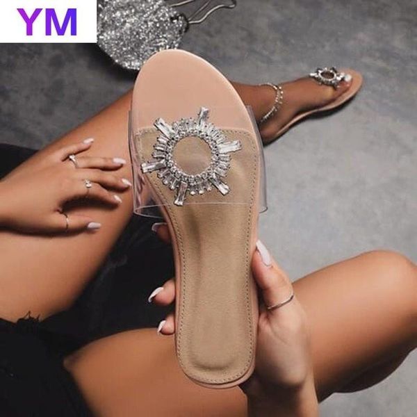 

transparent pvc sandals women flat heels shoes ladies peep toe slip on crystal female fashion zapatos de mujer tacon 2021, Black